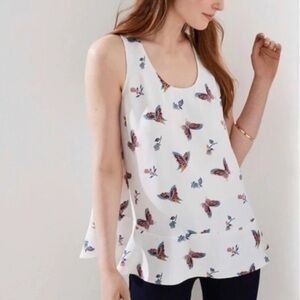LOFT Cream and Blue Peplum Tank Top